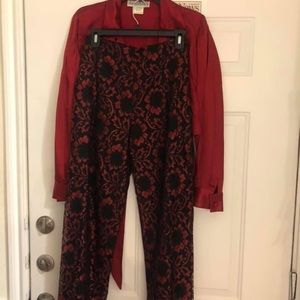 Black lace over straight leg pants with wrap around style too